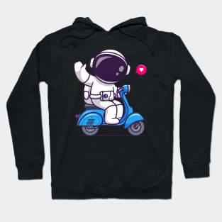 Cute Astronaut Waving Hand On Scooter Cartoon Hoodie